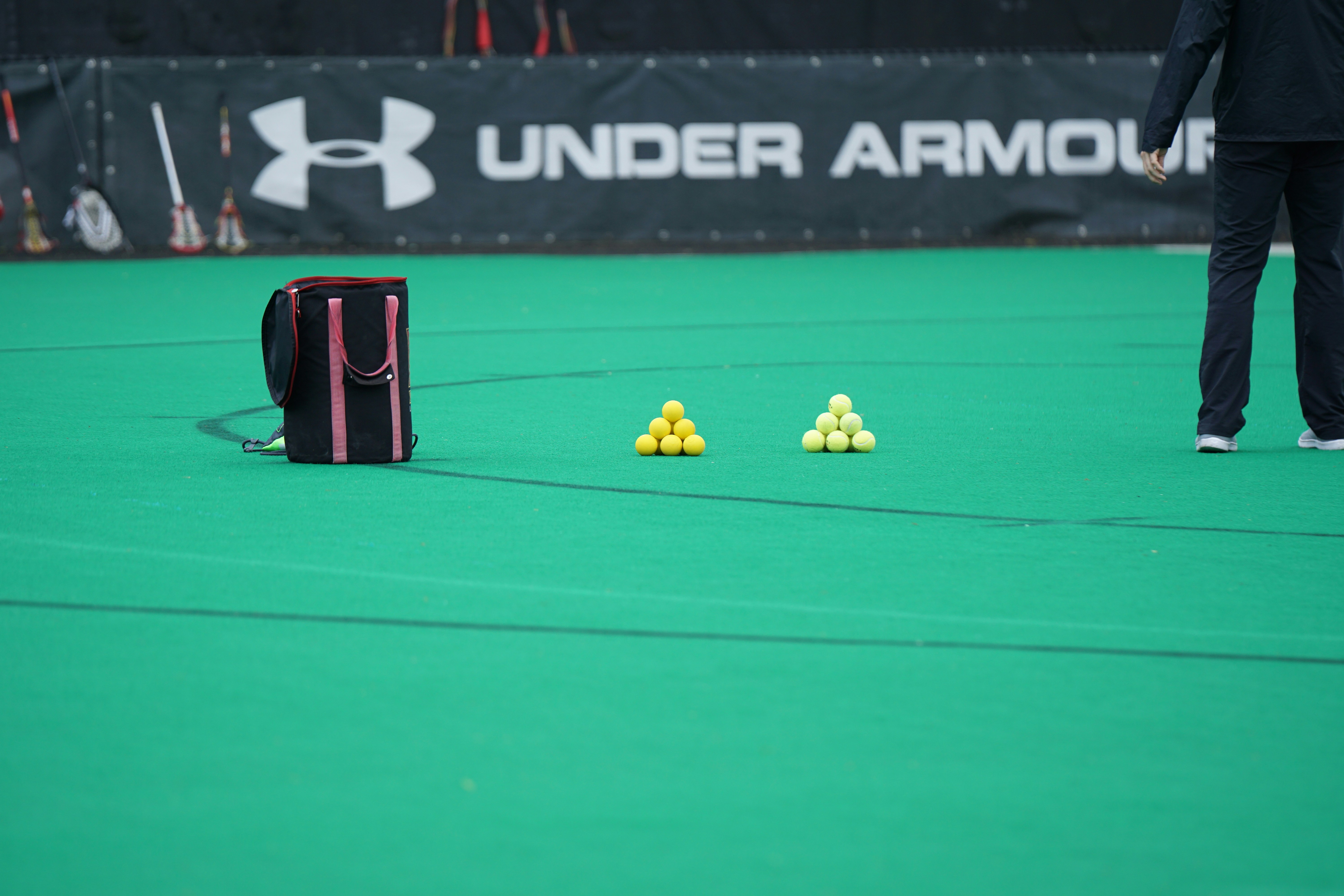 Lacrosse balls stacked in a pyramid. Ready for practice?